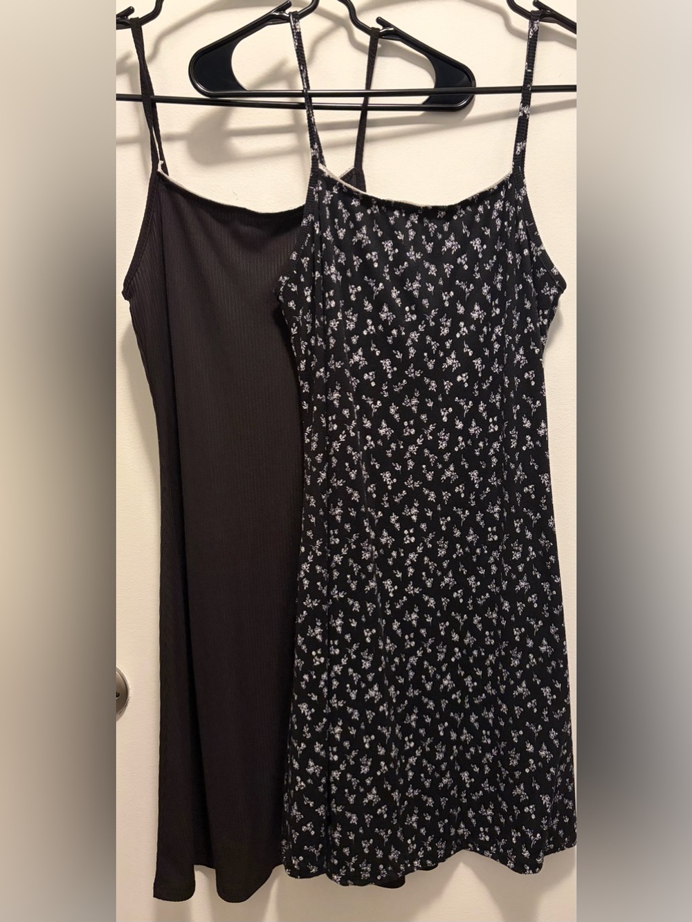 Black Floral & Solid Mini Slip Dress Duo